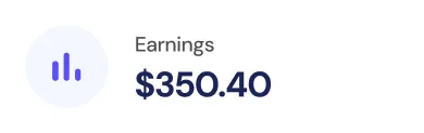 Earnings summary card showing $350.40
